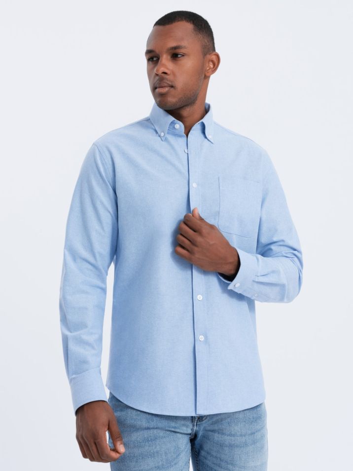 Ombre Clothing Moška majica z dolgimi rokavi Copperfog modra