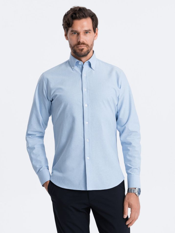 Ombre Clothing Moška majica z dolgimi rokavi Cottonflight modra