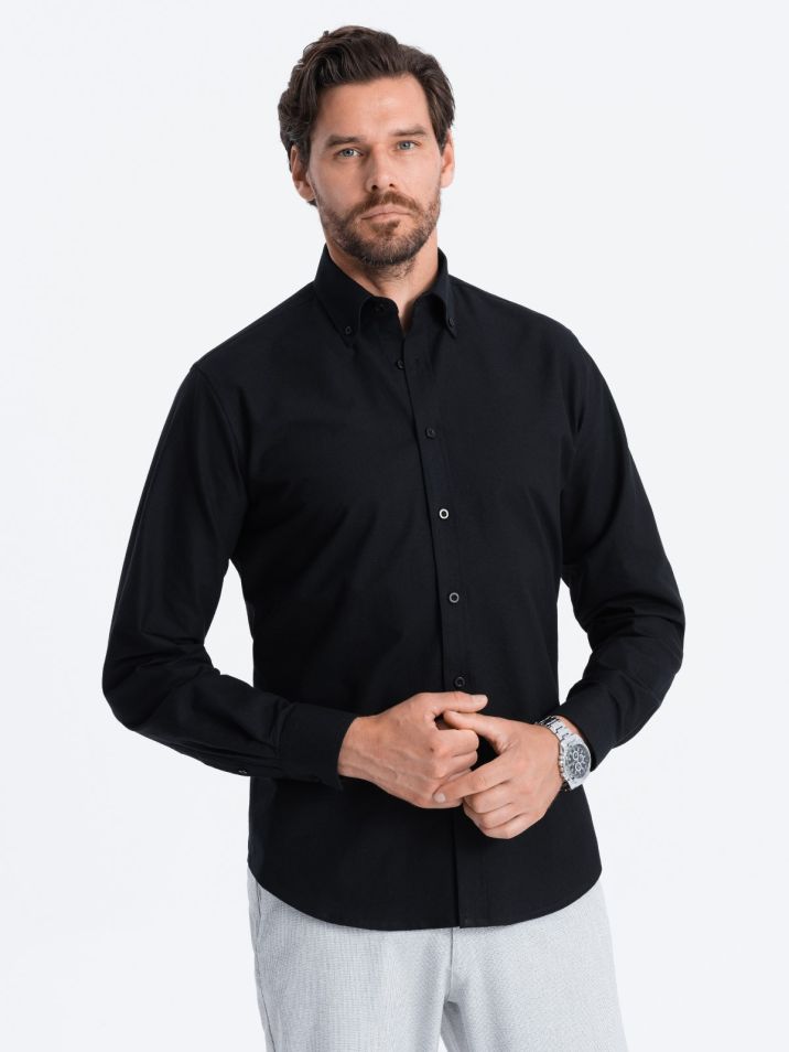 Ombre Clothing Moška majica z dolgimi rokavi Cottonflight črna