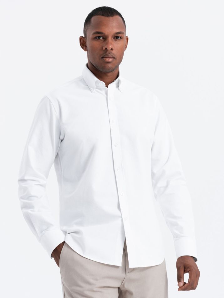 Ombre Clothing Moška majica z dolgimi rokavi Cottonflight bela