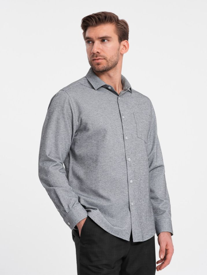 Ombre Clothing Moška majica z dolgimi rokavi Laeroth sivi melanž