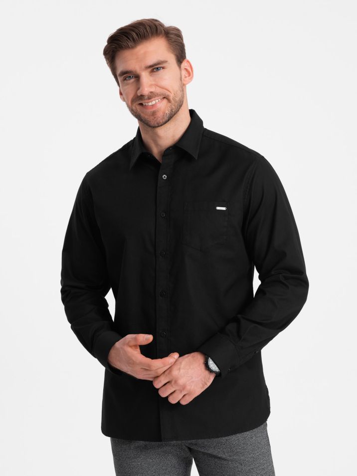 Ombre Clothing Moška majica z dolgimi rokavi Vulmer črna