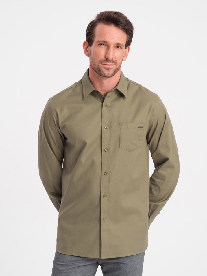 Ombre Clothing Moška majica z dolgimi rokavi Vulmer olivno