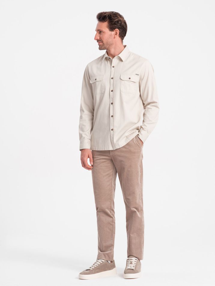 Ombre Clothing Moška majica z dolgimi rokavi Siveril kremasto