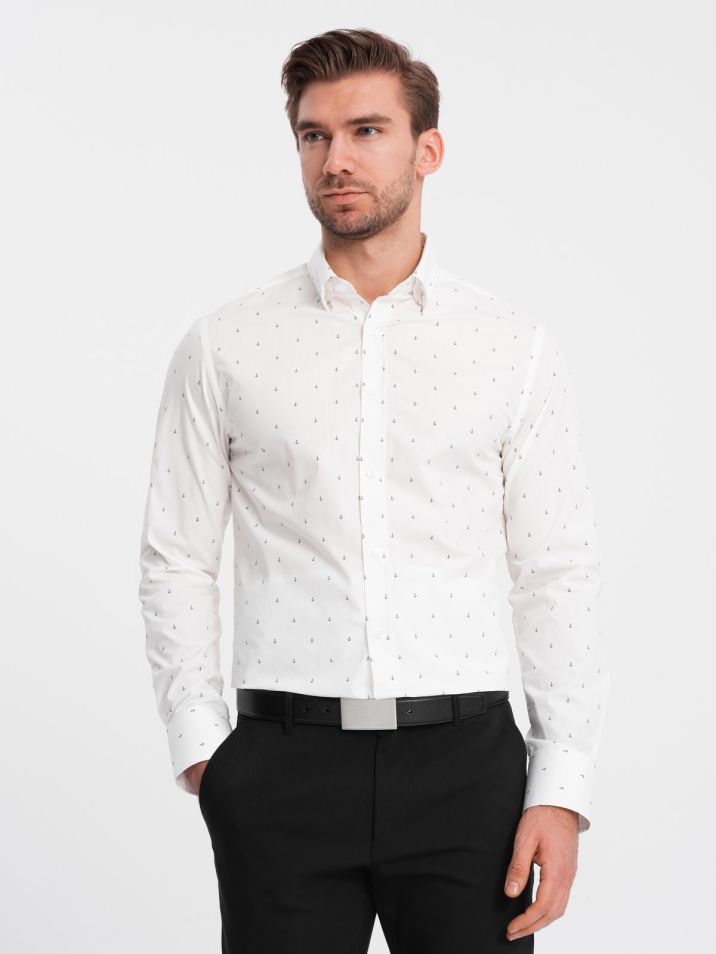 Ombre Clothing Moška majica z dolgimi rokavi Glarald bela
