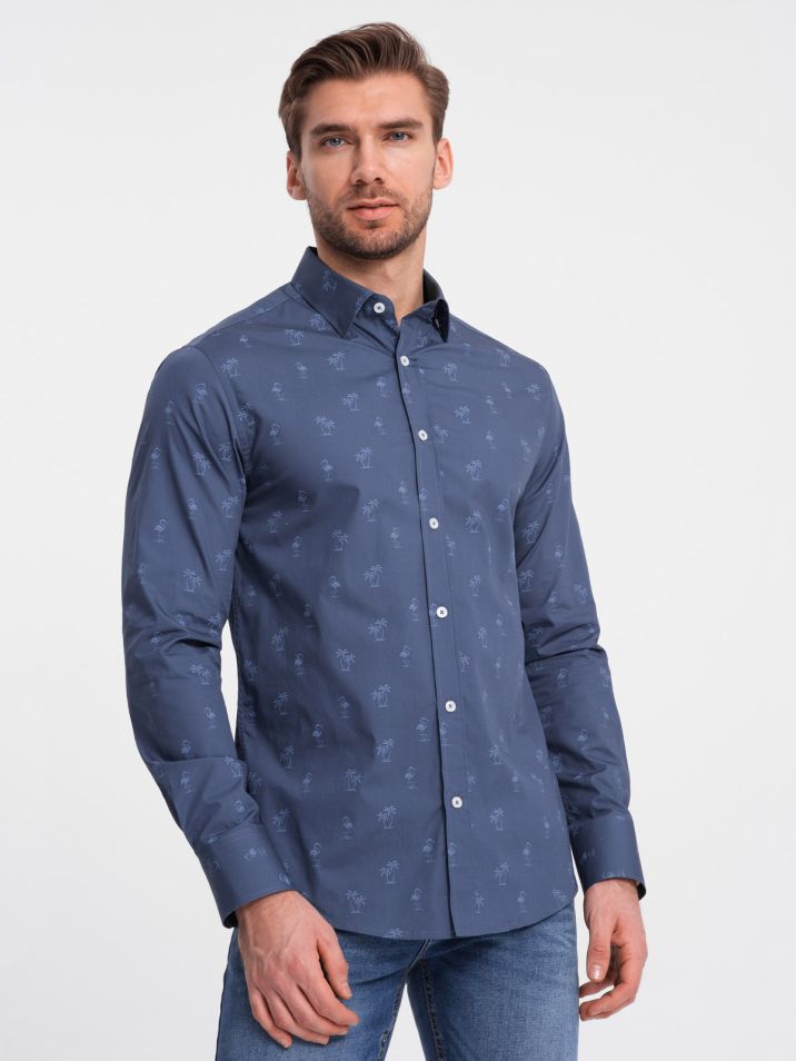 Ombre Clothing Moška majica z dolgimi rokavi Glarald tmavo modrá