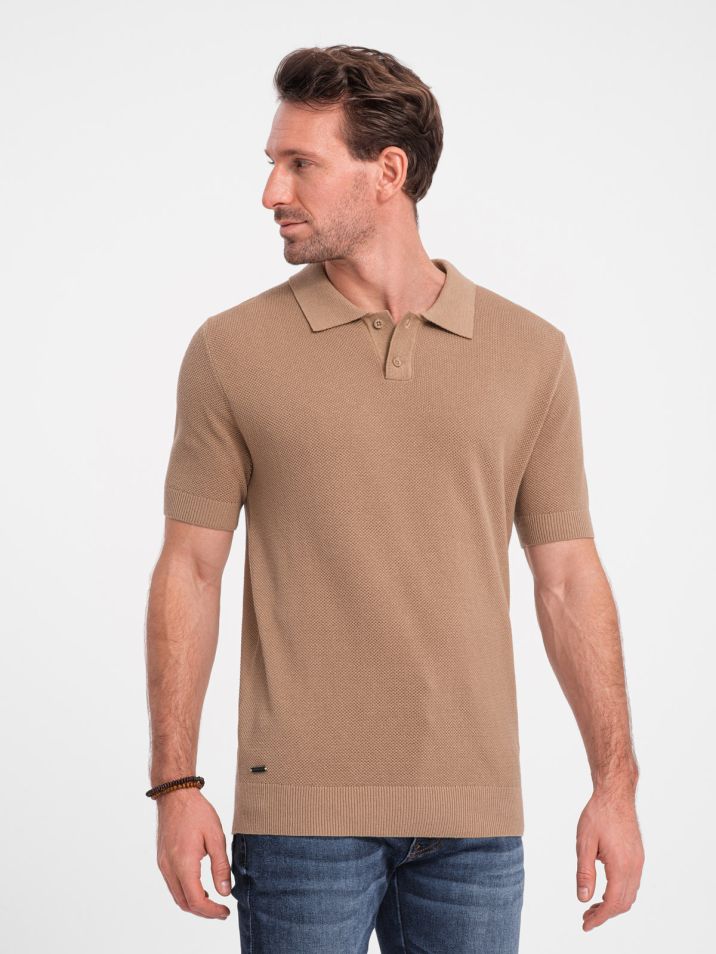 Ombre Clothing Moška majica z ovratnikom Nidaart svetlo rjava