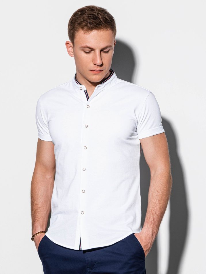 Ombre Clothing Moška srajca s kratkimi rokavi Conway bela