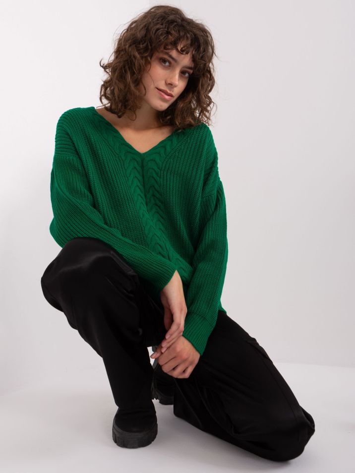 Badu Klasičen ženski pulover Xiluvani temno zelena
