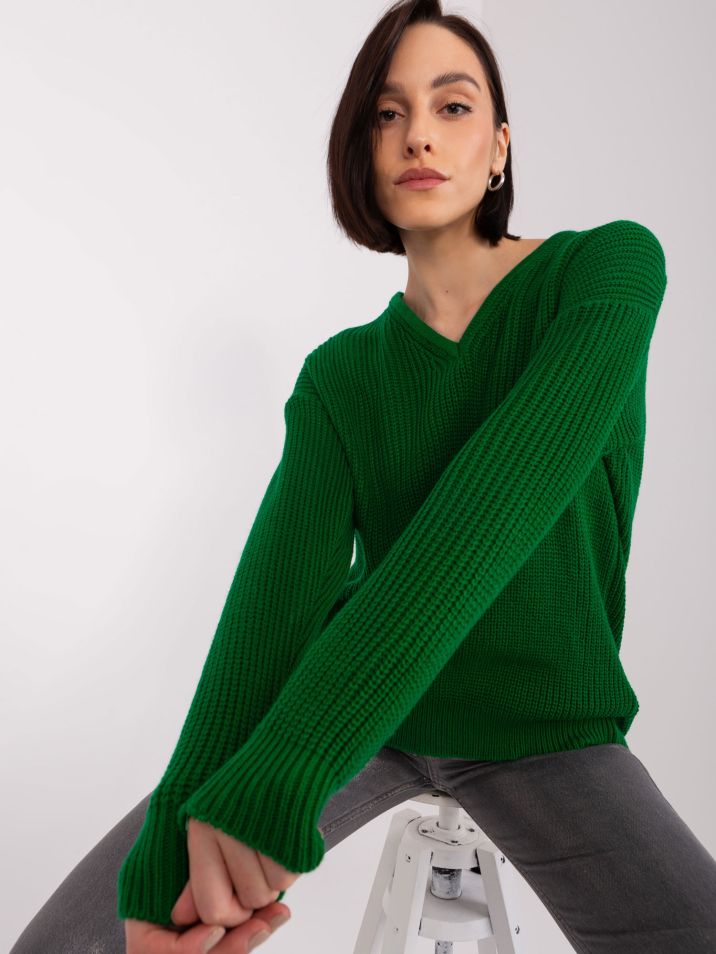 Badu Klasičen ženski pulover Clandole temno zelena