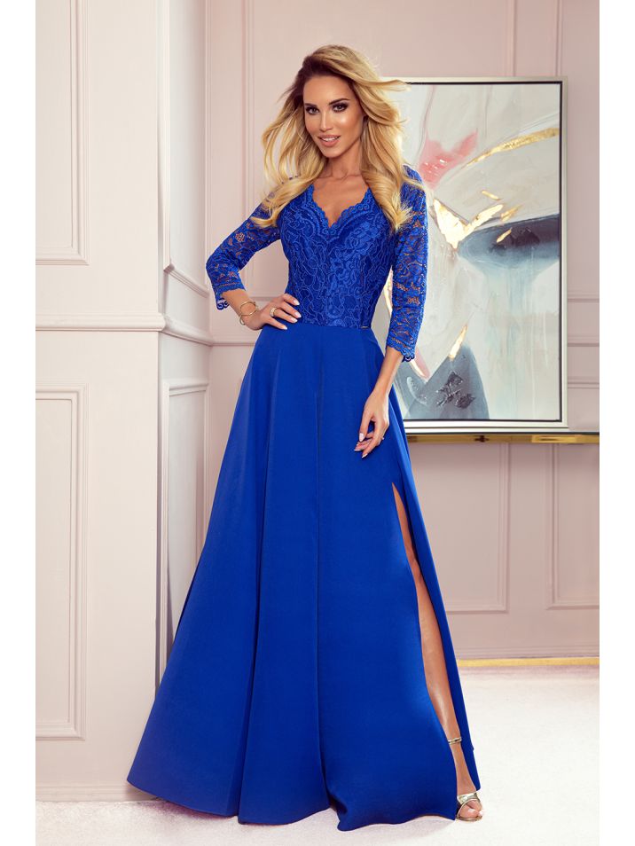 Numoco Ženska večerna obleka Amber kraljevsko modra
