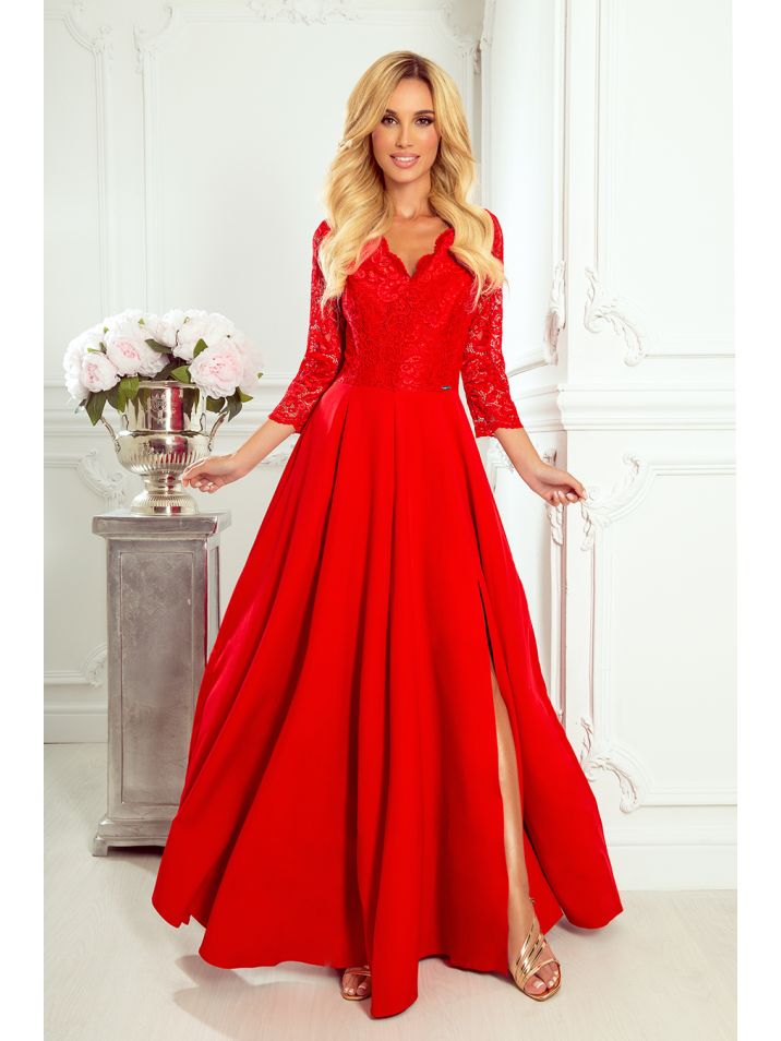 Numoco Ženska večerna obleka Amber rdeča