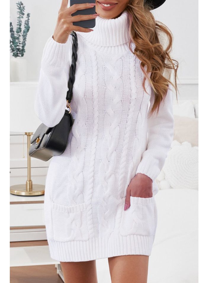 OMG ženske pletenina obleko z rolojem Boligrafo bela